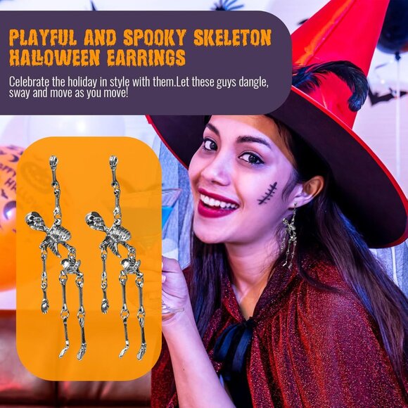 Women's Halloween Party Cosplay Earrings Pair Skeleton Jewelry Spooky Skull - Picture 3 of 7